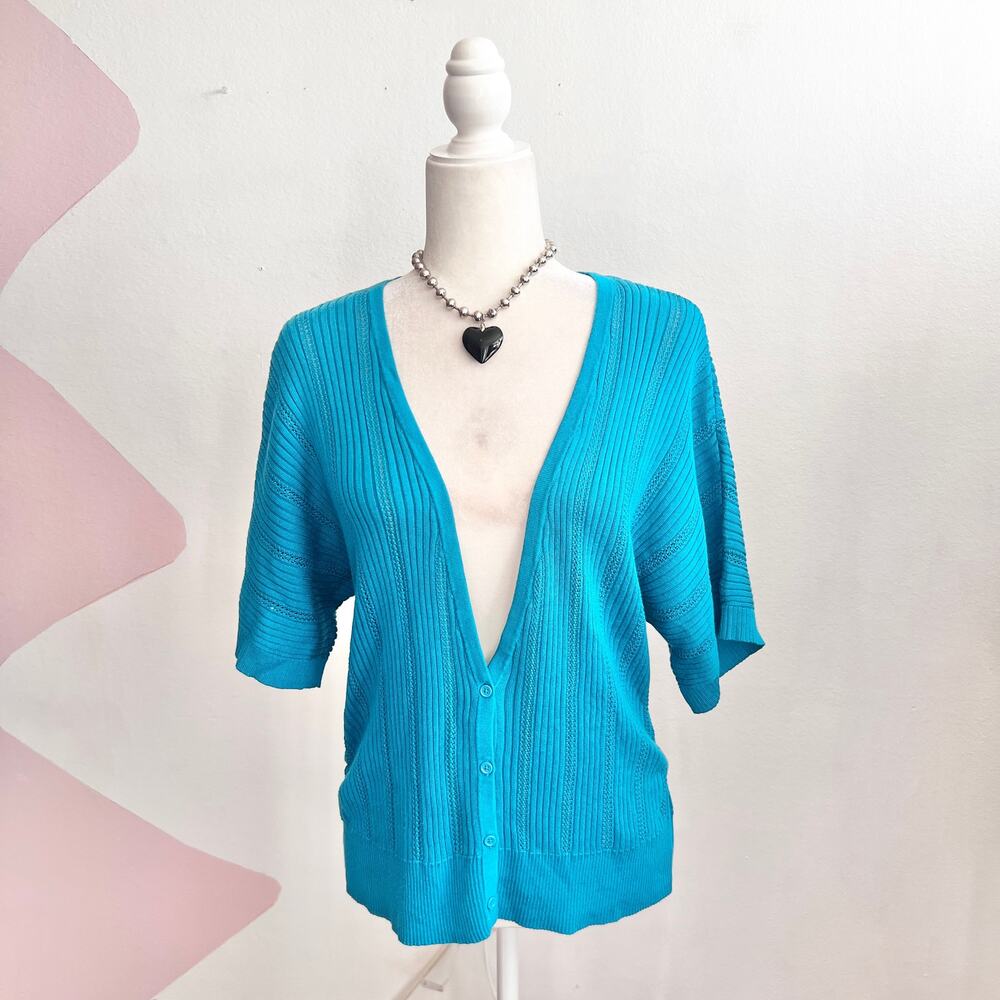 Turquoise Knit Batwing Cardigan Y2K 2000s Boho Indie Sleaze Retro Medium